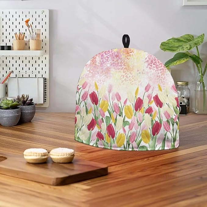 Tulips Tea Pot Cover Keep Warm Teapot Insulation Cover Pink Teapot Cover Water-Resistant Teapot Dust Protector Small Tea Cozies Covers