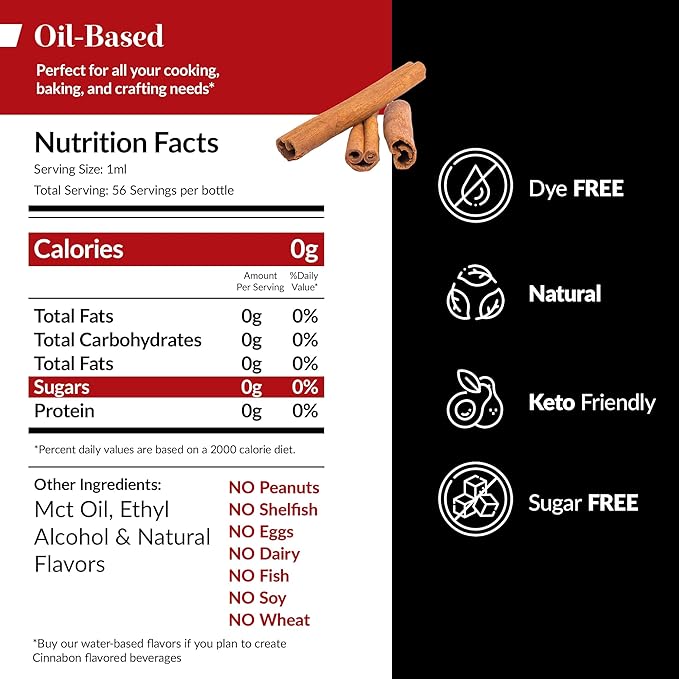 Dolce Flav Natural Cinnabon Extract – 2 Ounce Oil-Soluble Kosher, Sugar-Free, Concentrated Spicy Cinnabon Flavoring for Baking, Smoothies & Desserts, Includes Measured Dropper