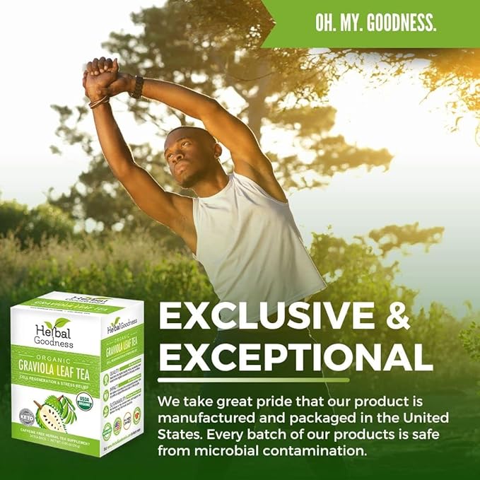 Graviola Leaf Soursop Tea - Organic Soursop Leaves | Hoja de Guanabana Leaves | Cell Support & Regeneration, Calm Relaxation - Caffeine Free - 24 Tea Bags - Herbal Goodness