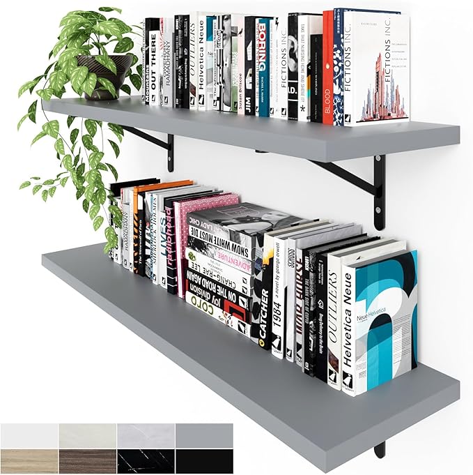 Kaboon 36 inch Long 10 inch Deep Floating Shelves for Wall Set of 2, Large Open Shelves Wall Mounted, Space Saving Home and Commercial Use, Gray
