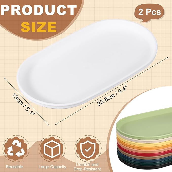 uxcell 2Pcs Fast Food Serving Trays, 9.4x5.1 Oval Reusable Restaurant Serving Trays for Kitchen Restaurant Coffee Fruit Burger Lunch Dessert, White