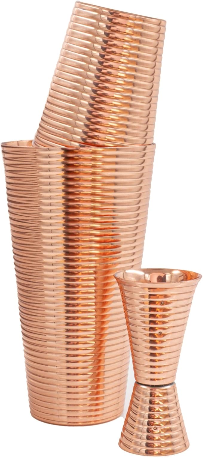 Prince of Scots Fluted Copper Cocktail Shaker Set | 3-Piece Boston Shaker Set | Premium Shaker for Martinis, Bourbon, Manhattans | Elegant Gift for Home Entertaining