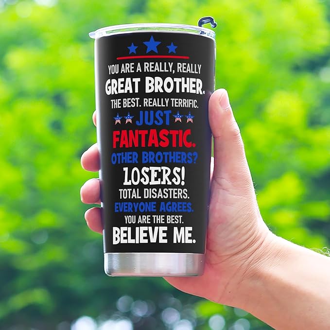 Gifts for Brother Gift from Sister - Best Big Brother Ever Christmas Birthday Gifts, Funny Gifts for Older Litter Brothers, 20 OZ Stainless Steel Insulated Travel Coffee Tumbler Cup