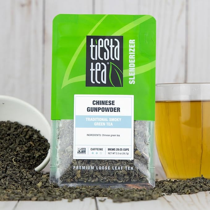 Tiesta Tea - Chinese Gunpowder, Loose Leaf, Traditional Smoky Green Tea, Premium Aromatic Blend, Medium Caffeinated Green, Make Hot or Iced Brews Up to 25 Cups, 2 Ounce Resealable Pouch