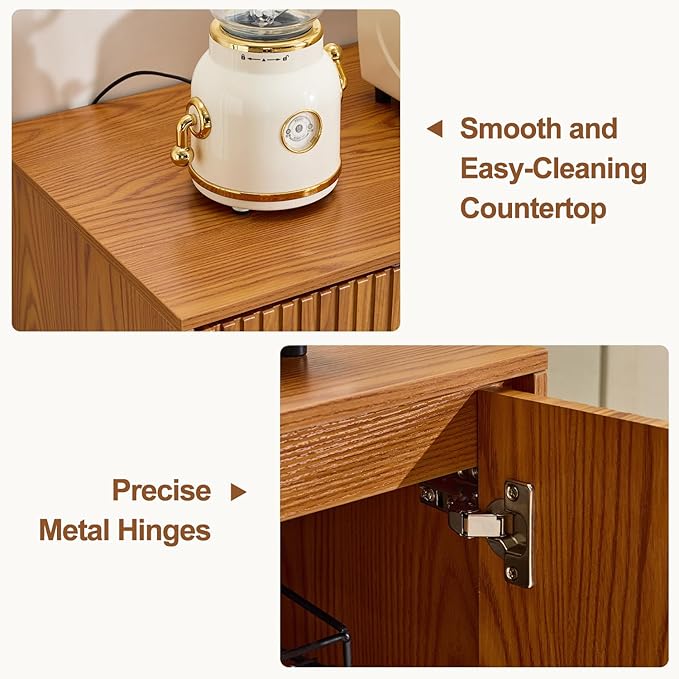 EROMMY Fluted Sideboard Buffet Cabinet, Wooden Storage Cabinet with Adjustable Shelf, Multifunctional Accent Cabinet with Adjustable Shelves for Dining Room, Living Room, Entry, Hallway, Walnut