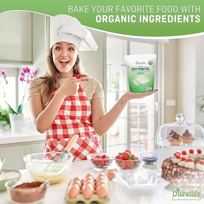 Durelife USDA organic erythritol sweetener, non gmo verified, Keto certified, No After Taste, Kosher, Zero Calorie Plant-Based Sugar Alternative 5 LB