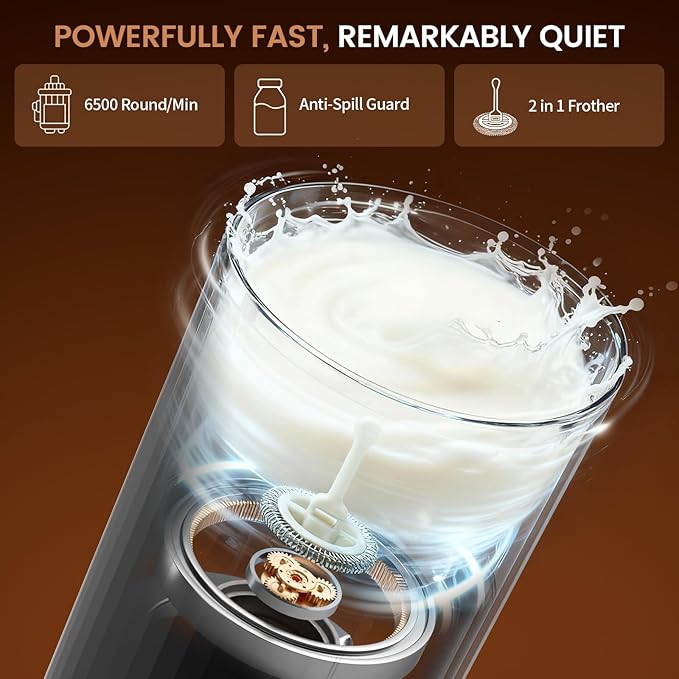 Kndko Electric Milk Frother, 6-in-1 Milk Frother and Steamer, Automatic Warm and Cold Foam Maker and Milk Warmer for Latte, Cappuccino, Macchiato, Perfect for Home and Office Use, Easy to Clean, Black