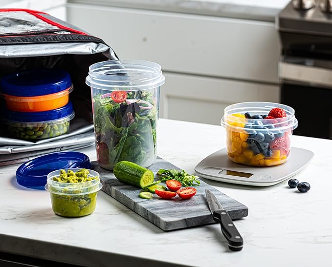 Twist Top Deli Containers Food Storage Containers Blue Screw on Lid Reusable Stackable Leakproof Airtight, pack of 10-16 oz containers