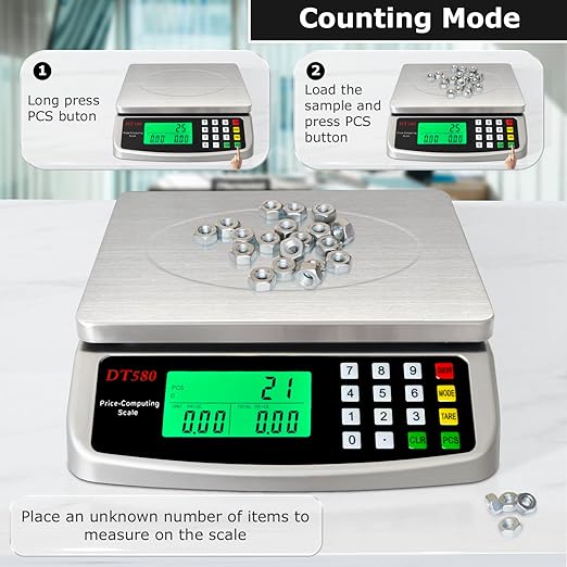 110lb/50kg Food Scale, Large Digital Kitchen Scale with Hold Mode, Tare, PCS, 0.05oz/1g Price Computing Commercial Scale 5 Units, 304 Stainless Steel for Baking, Cooking, Meat, Counting Adapter (Inc.)