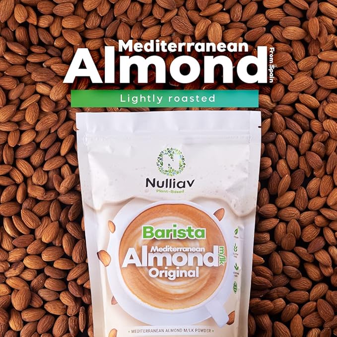NULLIAV | Barista Almond Milk Powder Original - Professional Frothing for Home or Cafe - High Protein Prebiotic Fiber Powder Vegan Dairy Free Lactose Free Shelf Stable 14.8 Oz Bag Convenient