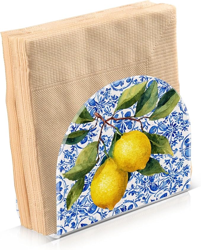 Lemon Tile Blue Napkin Holder for Table Paper Cocktail Napkin Holders for Kitchen Dinning Acrylic Dinner Napkin Dispenser for Dinner Home Decor Bar 2 Pack