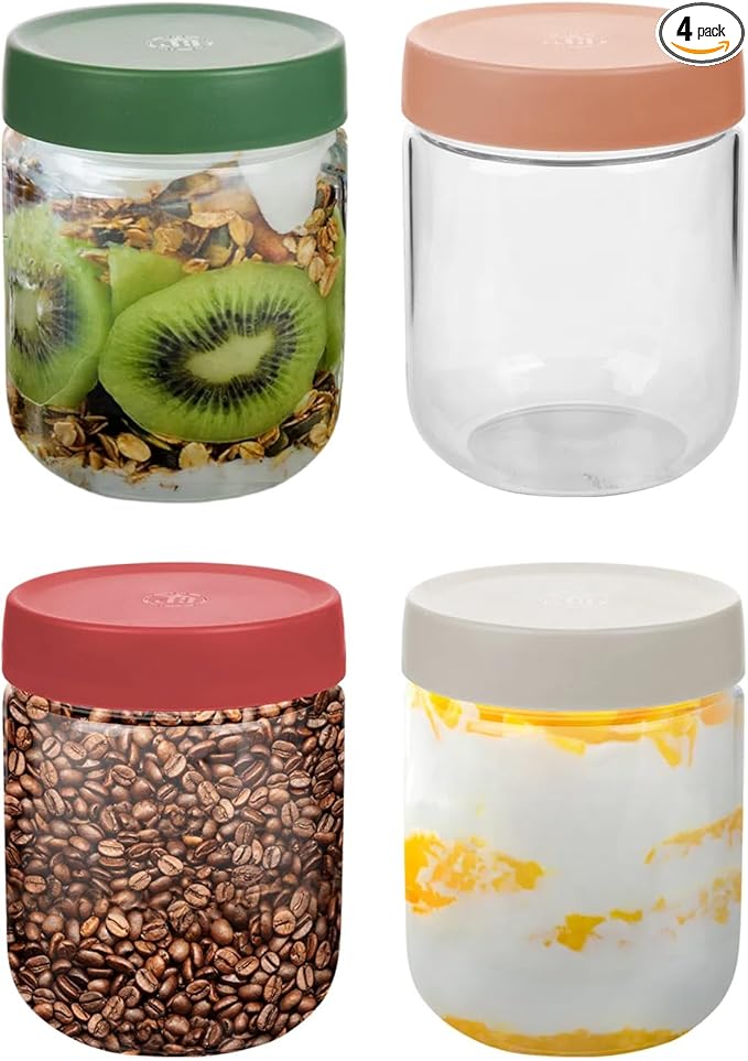 16oz Borosilicate Glass Jars with Lids - Freezer to Oven Safe (-4°F to 446°F), Airtight Meal Prep Containers for Overnight Oats, Snacks, Coffee, Microwave & Dishwasher Safe (4pack)