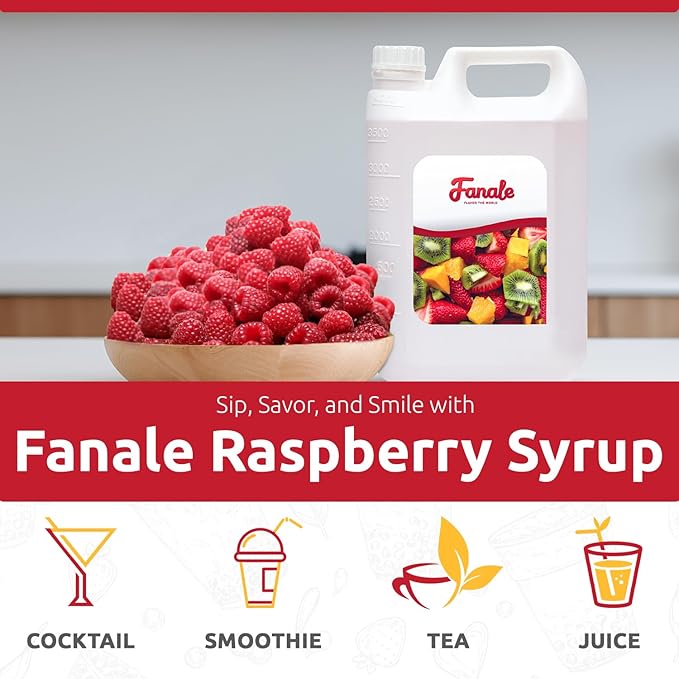 Fanale Premium Flavoring Concentrated Syrup for Bubble Tea 11 lb | Raspberry Flavor Syrup | for Boba Tea, Smoothies, Slushes, Desserts | 11lb | SRP270