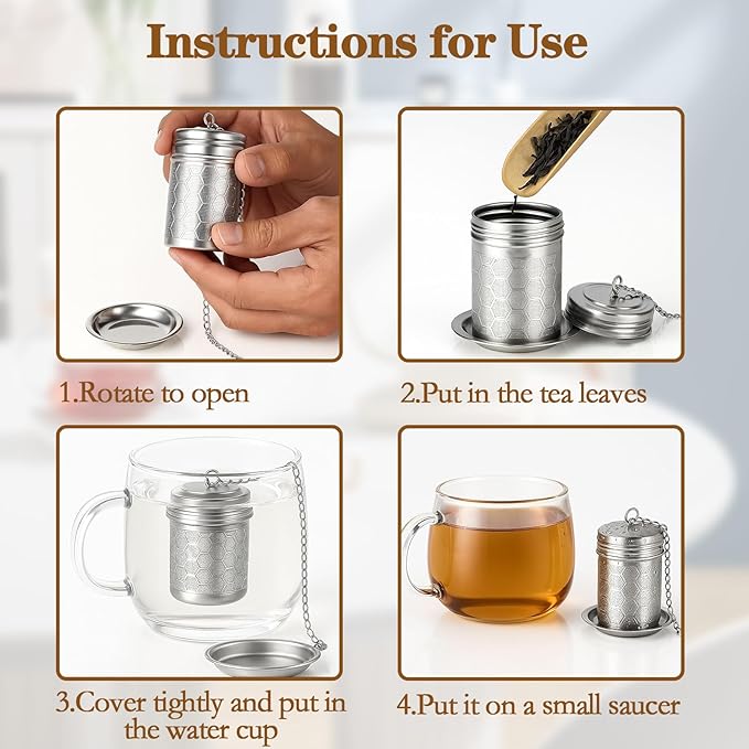 2 Pack Tea Strainers for Loose Tea, 304 Stainless Steel with Chain Hook,Extra Fine Mesh Tea Infuser for Brew Tea Spices & Seasonings