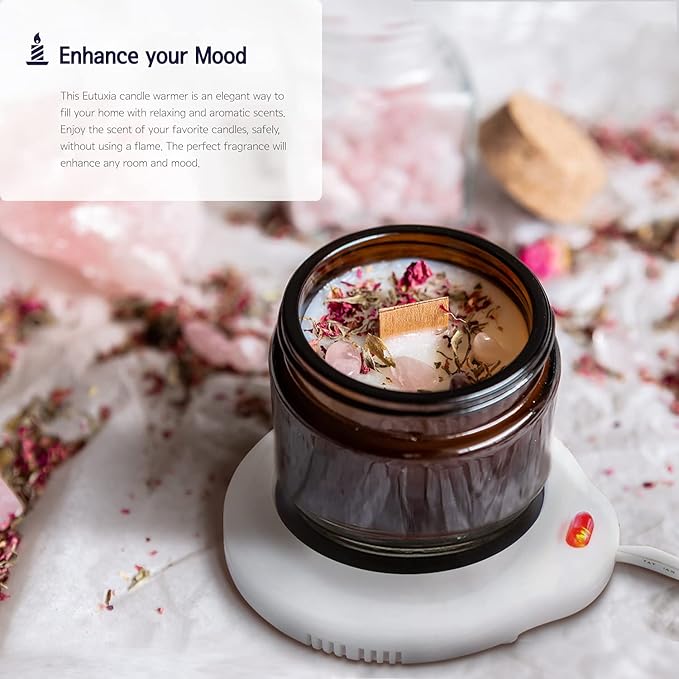 Eutuxia Candle Warmer for Home & Office. Great for Warming Up Cups, Coffee Mugs, Wax, and Beverages on Desks, Tables & Countertops. Electric Heated Plate Warms Quickly. Enjoy Hot Drinks on Cold Days.