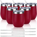 6 Pack Stainless Steel Wine Tumblers, 12Oz Insulated Wine Tumbler, Double Wall Insulated Wine Glass, Stainless Steel Stemless Wine Cups with Lids for Coffee, Wine, Cocktails, Champaign, Wine Red