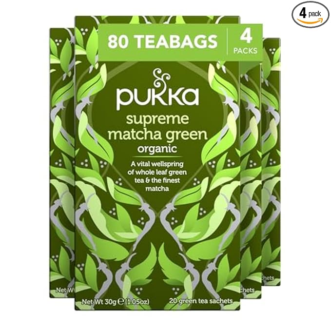 Pukka Supreme Matcha Green Organic Herbal Tea, Energizing Infusion With Matcha Powder, Ideal For Daily Vitality, Caffeine Free, 80 Total Tea Bags (20ct - Pack of 4)