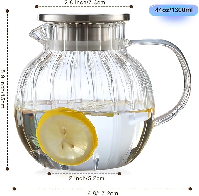 Glass Teapot Stovetop & Microwave Safe, Borosilicate Glass Tea Kettle with Strainer Lid, 44oz/1300ml Glass Teapot for Loose Leaf and Fruit Tea and Fragrant Tea and Blooming Tea (Clear)