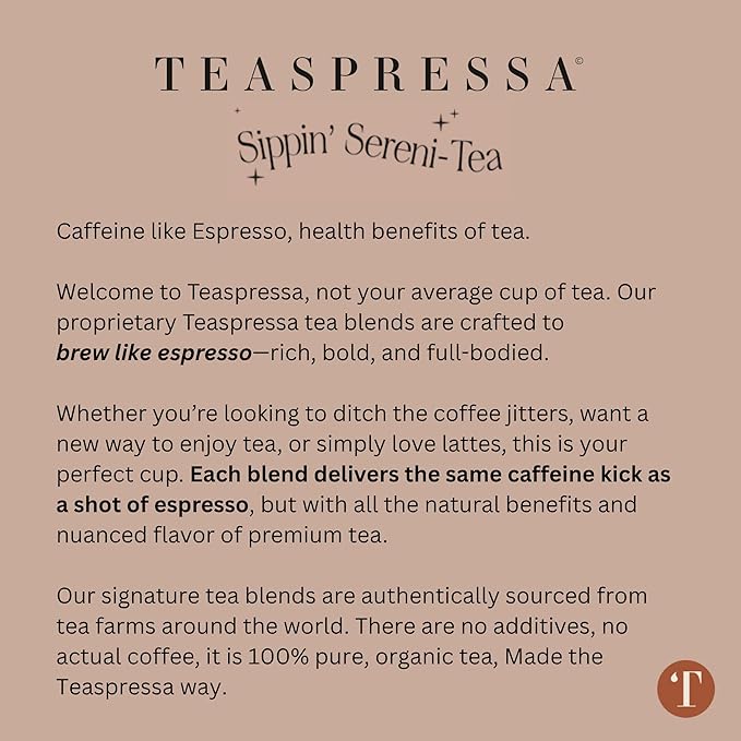 Teaspressa Organic Rooibos Cape Town Herbal Tea – Brews Like Espresso - Bold, Rich, Full-Bodied - Caffeine Free - Make Tea Lattes at Home - Vegan & Gluten-Free - Barista-Quality - Makes 30 Cups - Great Gift Idea