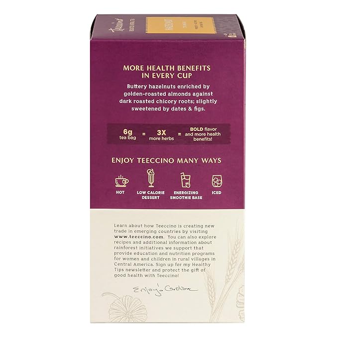 Teeccino Hazelnut Herbal Tea - 25 Tea Bags - Rich & Roasted Herbal Tea That’s Caffeine Free & Prebiotic for Natural Energy,