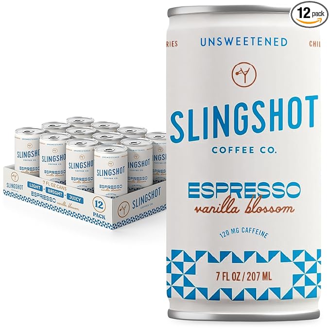 Chilled Espresso - Vanilla Blossom Ready-to-Drink Coffee, 7oz Cans (12 Pack) | Organic Italian Espresso Blend with Smooth Vanilla, with Notes of Caramel, Baking Spice & Dark Fruit