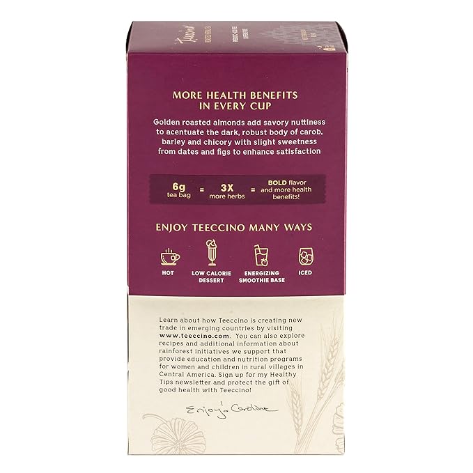 Teeccino Mocha Herbal Tea - Rich & Roasted Herbal Tea That’s Caffeine Free & Prebiotic for Natural Energy, 25 Tea Bags