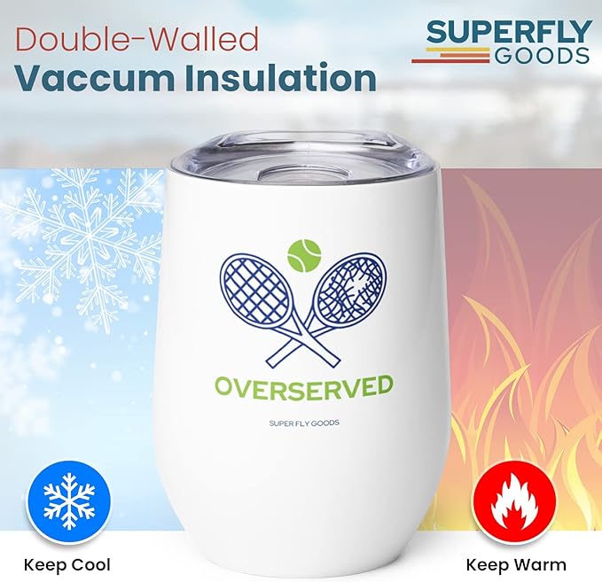 Super Fly Goods Tennis Lovers Premium Stainless Steel Insulated Travel Mug 12 oz, Leak-Proof, Keeps Beverages Hot or Cold for 12 Hours, BPA-Free, Ideal for Outdoor Activities, Gifts (Tennis)
