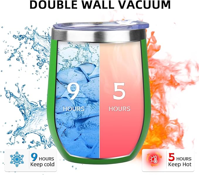 12oz/4 Pack Wine Tumbler Glasses with Lid Stemless Double Wall Vacuum Stainless Steel Travel Tumbler Keeping Cold & Hot for Wine,Coffee,Cocktails,Christmas Drinks-Family and Gifts(Multi color-10)