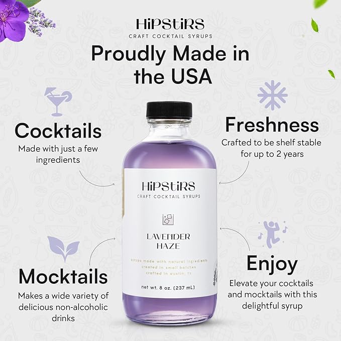 HipStirs Lavender Haze Syrup - Real Ingredients are in our Luxurious Lavender Syrup for Drinks - Using Natural Flavoring to keep your Cocktails Non-GMO, Gluten Free & Vegan (8 oz)