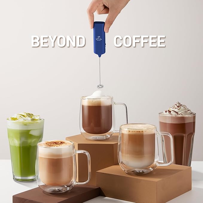 Mini & Mighty Milk Frother Wand – Powerful Handheld Coffee Frother, Battery Operated Drink Mixer – Compact Pocket Size – Detachable Whisk for Latte, Cappuccino, Matcha, Hot Chocolate – Navy Blue