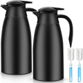 2 Pcs 51 oz Thermal Coffee Carafe for Keeping Hot Insulated Stainless Steel Vacuum Thermal Pot Flask Double Walled Vacuum Coffee Carafe for Beverage Water Tea, 12 Hot 24 Hours Cold(Black)