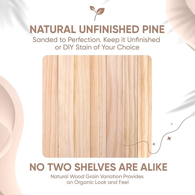 Homeforia 30 inch Wood Floating Shelves, High End Solid Natural Wood 30inch Floating Shelf for Wall, Unfinished Wooden 30 inches Floating Shelves, Heavy Duty Bracket, 30 X 6.5 X 1.75 in, Set of 4