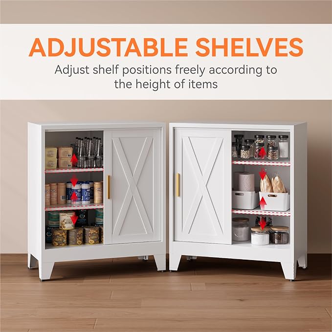 Farmhouse Coffee Bar Cabinet, Buffet Storage Cabinet, Sideboard with Sliding Barn Door and Adjustable Shelves for Kitchen, Dining Room, Bathroom