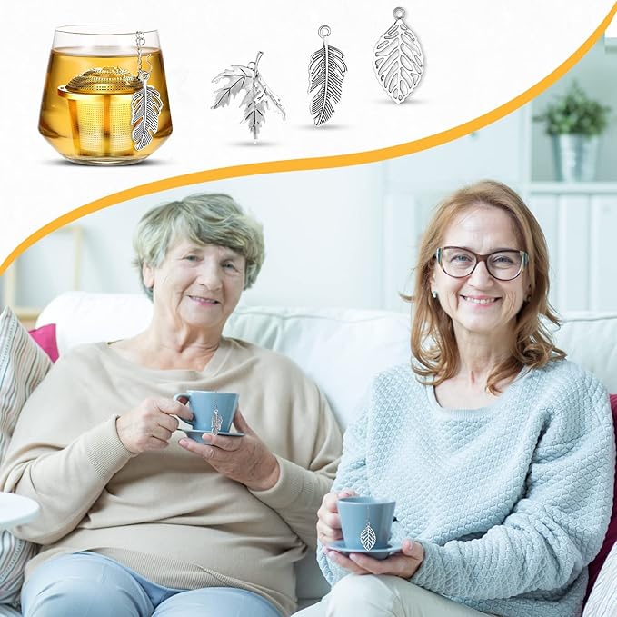 3 Sets Tea Infusers Steeper for Loose Leaf Tea Holder Stainless Steel Tea Ball Mesh Strainer Filters with Drip Trays and Pendant(Forest Style)