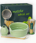 Matcha Whisk Set with Matcha Bowl, Matcha Bamboo Whisk, Scoop, Sifter, Matcha Kit Holder Unique Gifts for Women Men Girl Friend Home Kitchen Decor Gifts for Christmas, Birthday（Light Green）
