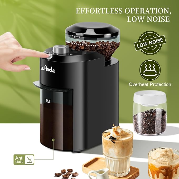 Wancle Electric Burr Coffee Grinder - Adjustable with 28 Precise Grind Settings for 12 Cups - Professional Coffee Bean Grinder (Plastic, Black+Grey)