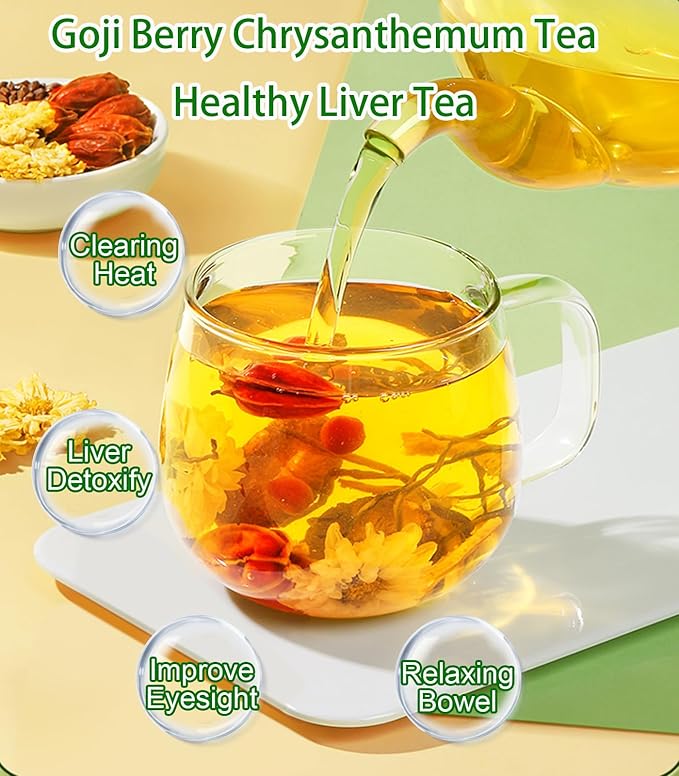 15 Bgas Goji Berry Chrysanthemum Tea for Liver Health, Dandelion Wolfberry Tea Bags, Chinese Health Herbal Tea, Include Cassia Seed, Licorice, Orange Peel, Gardenia, Tea Loose Leaf(1Box,15 Bags)