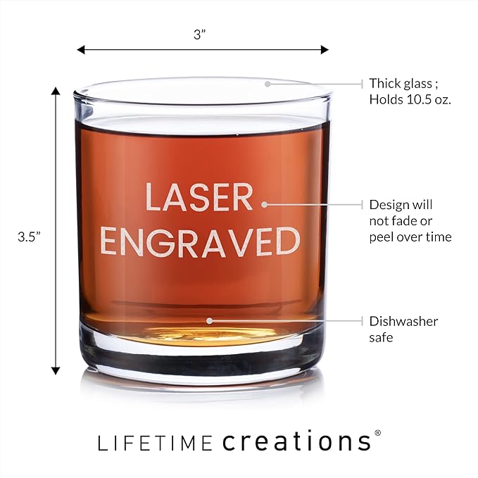 Lifetime Creations Engraved Personalized Name Whiskey Glass 10.5 oz - Old Fashioned Rocks Glass with Name, Monogrammed Scotch Glass Groomsmen Gift, Dishwasher Safe, Made in USA
