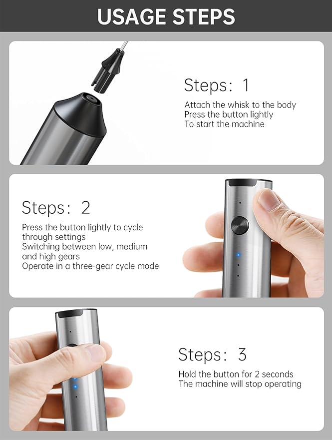 Handheld Milk Frother Wand Rechargeable with Stand - Stainless Steel Double Whisk Milk Frother Handheld -Coffee Stirrers Electric Drink Mixer - Coffee Frother