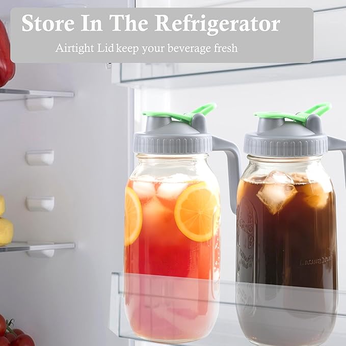 64 Oz Glass Mason Jar Pitcher With Lid 2 Set Half Gallon Water Pitcher Wide Mouth Canning Jar Cold Hot Water Jug For Coffee Lemonade Iced Tea Homemade Drinks Milk Juice Beverage Container For Fridge
