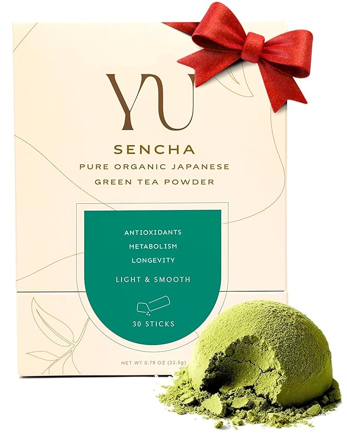 Yu Tea Organic Sencha Green Tea Powder, 30 Instant Packets | Rich in Antioxidants, EGCG, & L-Theanine | Pure Japanese First Harvest Leaf | Low Caffeine & Unsweetened | Single Serve Sticks