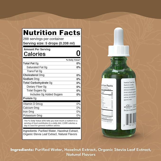 SweetLeaf Sweet Drops - Flavored Stevia Liquid Sweetener, Organic Stevia Extract, Zero Calories, Gluten Free, Keto Friendly, Non GMO, Natural Flavor, Sugar Alternative - Hazelnut, 2 Fl Oz (Pack of 2)