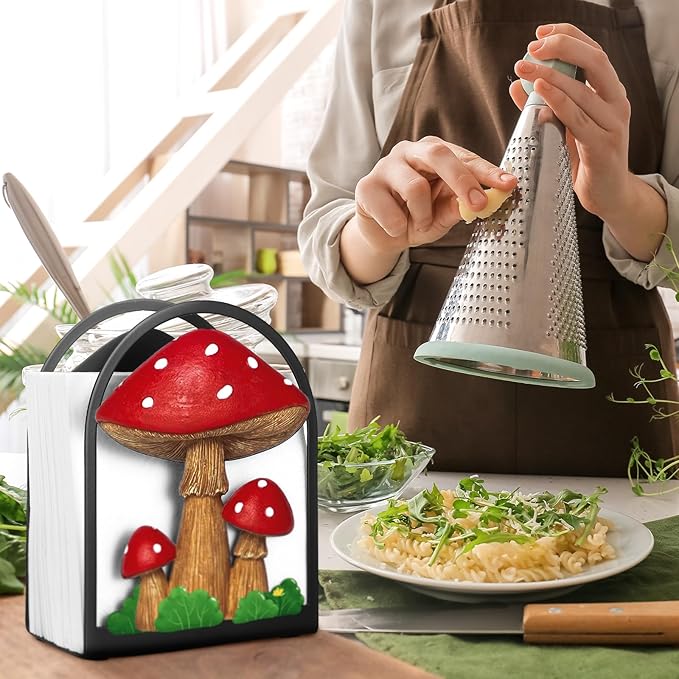 Mushroom Paper Towel Holder Napkin Holder Tabletop Tissue Stand Countertop Decor for Kitchen Rustic Farmhouse Napkin Accessories Country Decor