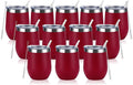 12 Pack Stainless Steel Wine Tumblers, 12Oz Double Wall Vacuum Insulated Wine Tumblers with Lids and Straws, Stainless Steel Stemless Wine Glasses for Coffee, Wine, Cocktails, Champaign, Wine Red…