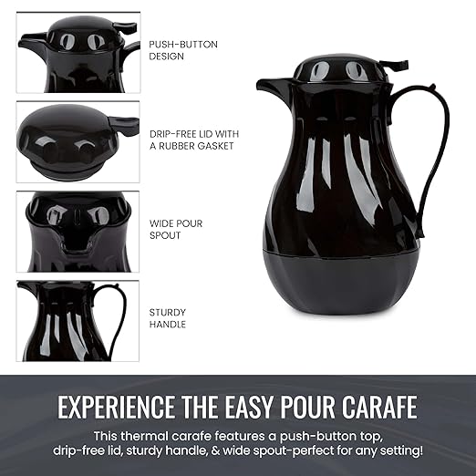 OCS Parts Set of 3 Easy Pour Thermal Coffee Carafes | 11-Inch Insulated Hot and Cold Beverage Pitcher Server for Coffee, Tea, Hot Chocolate and Water | 64-Ounce | Black