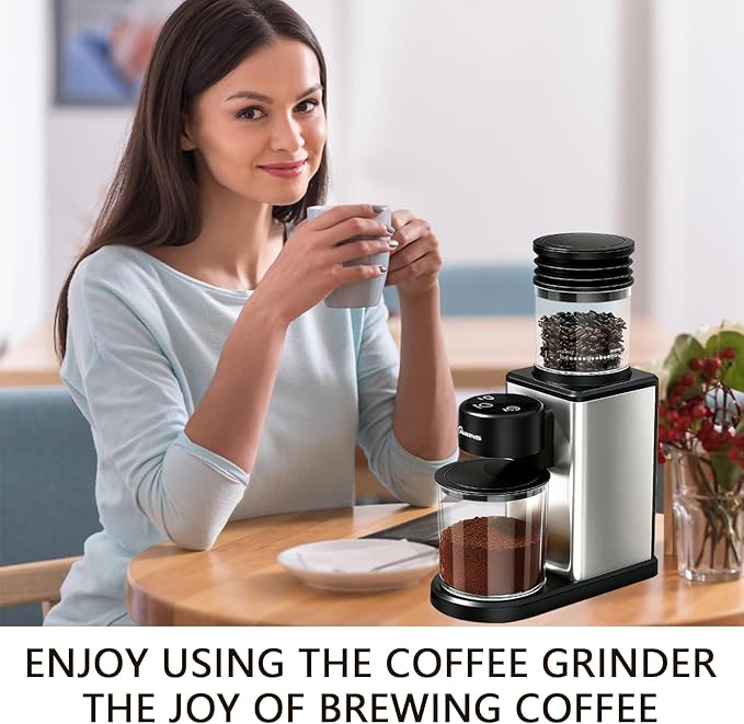 Conical Burr Coffee Grinder: Electric 200W 25-Setting - Adjustable for Espresso French Press Drip with Expandable Bean Hopper Low Noise Compact Design