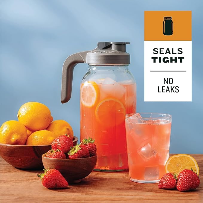 County Line Kitchen Glass Mason Jar Pitcher with Lid - Wide Mouth, 2 Quart (64 oz) - Heavy Duty, Leak Proof - Sun & Iced Tea Pitcher, Cold Brew Coffee, Breast Milk Storage, Water - Black
