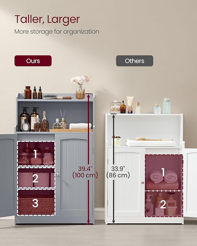 VASAGLE 39.4-Inch Tall Storage Cabinet, Floor Cabinet with 2 Doors, 2 Adjustable Shelves, Freestanding, for Bathroom, Kitchen, Living Room, Dove Gray UBBC770G02