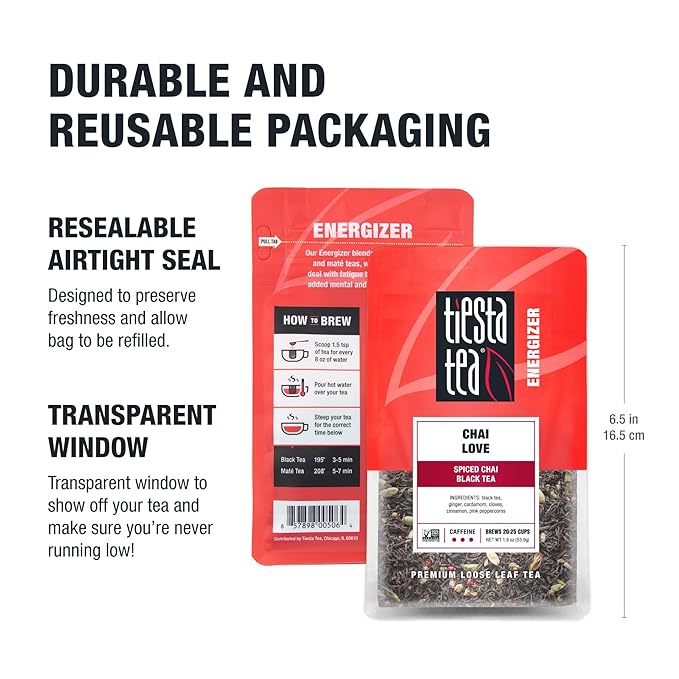 Tiesta Tea - Chai Love | Loose Leaf | Spiced Chai Black Tea | Premium Blend | High Caffeinated Black | Make Hot or Iced Brews Up to 25 Cups | 1.9 Ounce Resealable Pouch