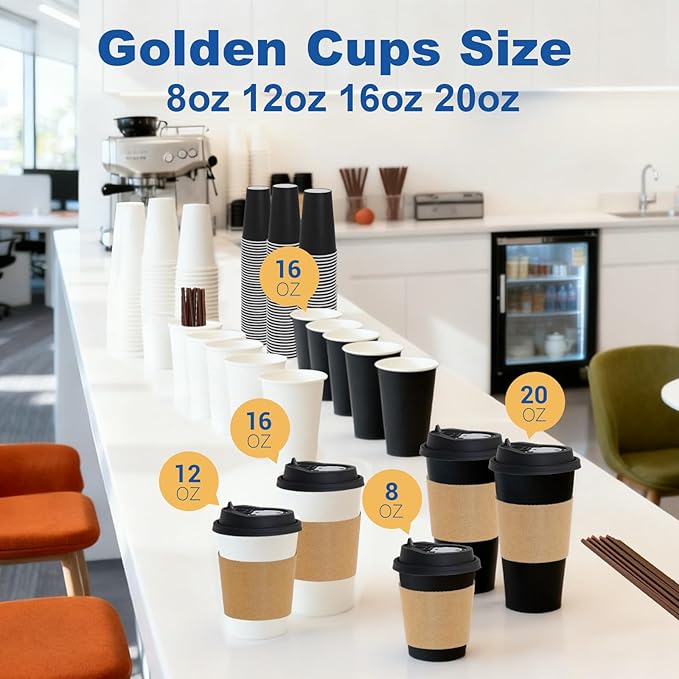 12 oz 300 Pack Coffee Cups with Lids and Sleeves, Straws, Hot Disposable To Go Travel Paper Cups Bulk for Office, Home Coffee Bar Accessories, Chocolate, Cocoa, Beverage (White)
